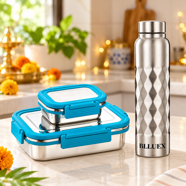 Silver Wave Lunch Box and Bottle Combo