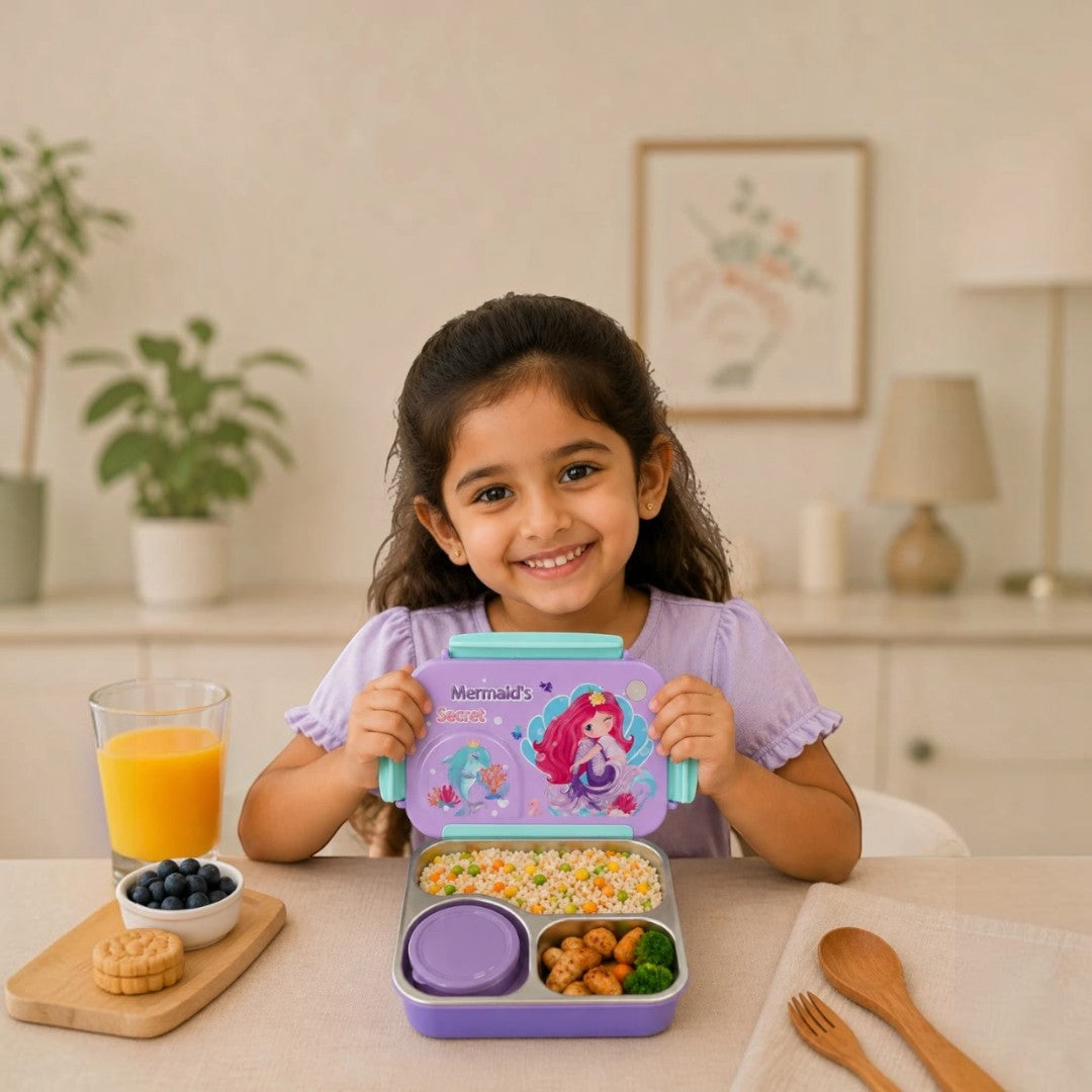 Mermaid Magic 3-Compartment Stainless Steel Kids Lunch Box