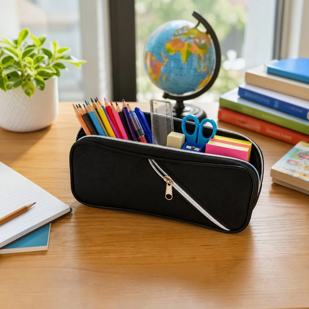 Midnight Edge Dual-Zip Pencil Pouch