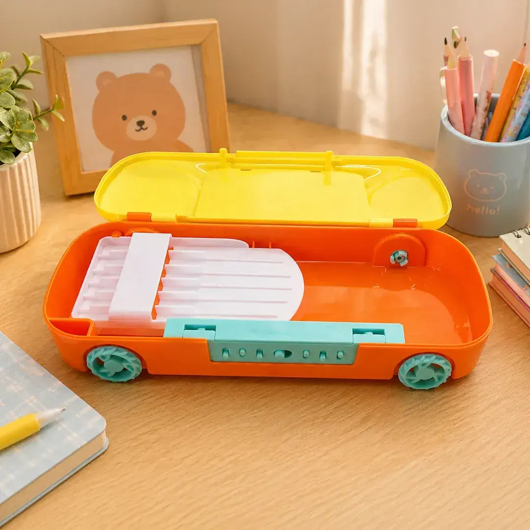 Yellow Car-Shaped Password Lock Pencil Box with Mini Pinball Game