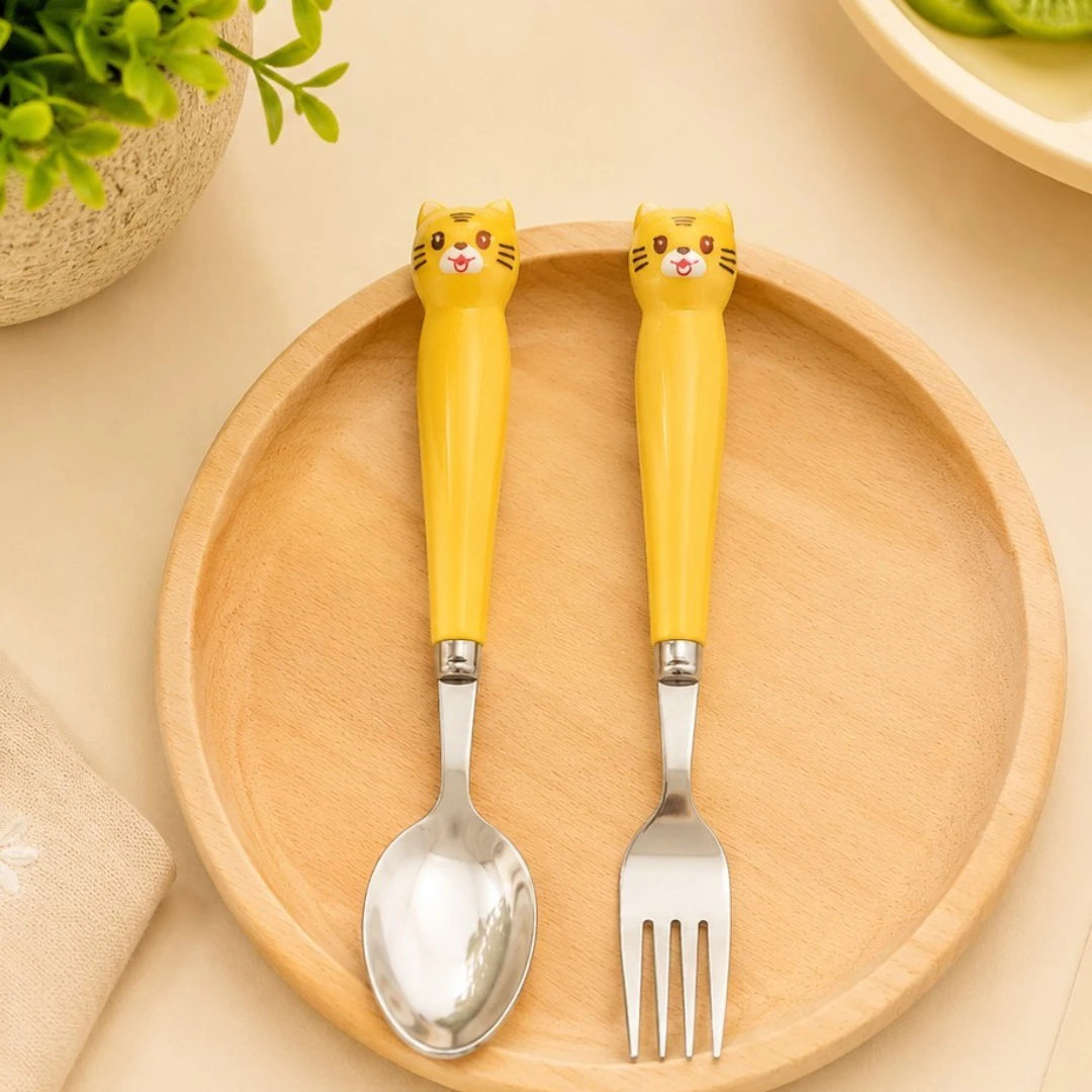 Kitty Charm Kids Spoon & Fork Set with Travel Case