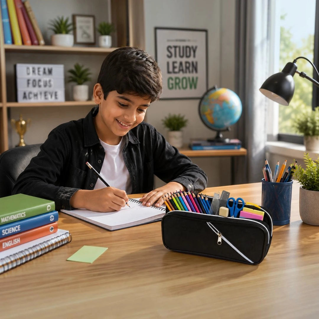 Midnight Edge Dual-Zip Pencil Pouch