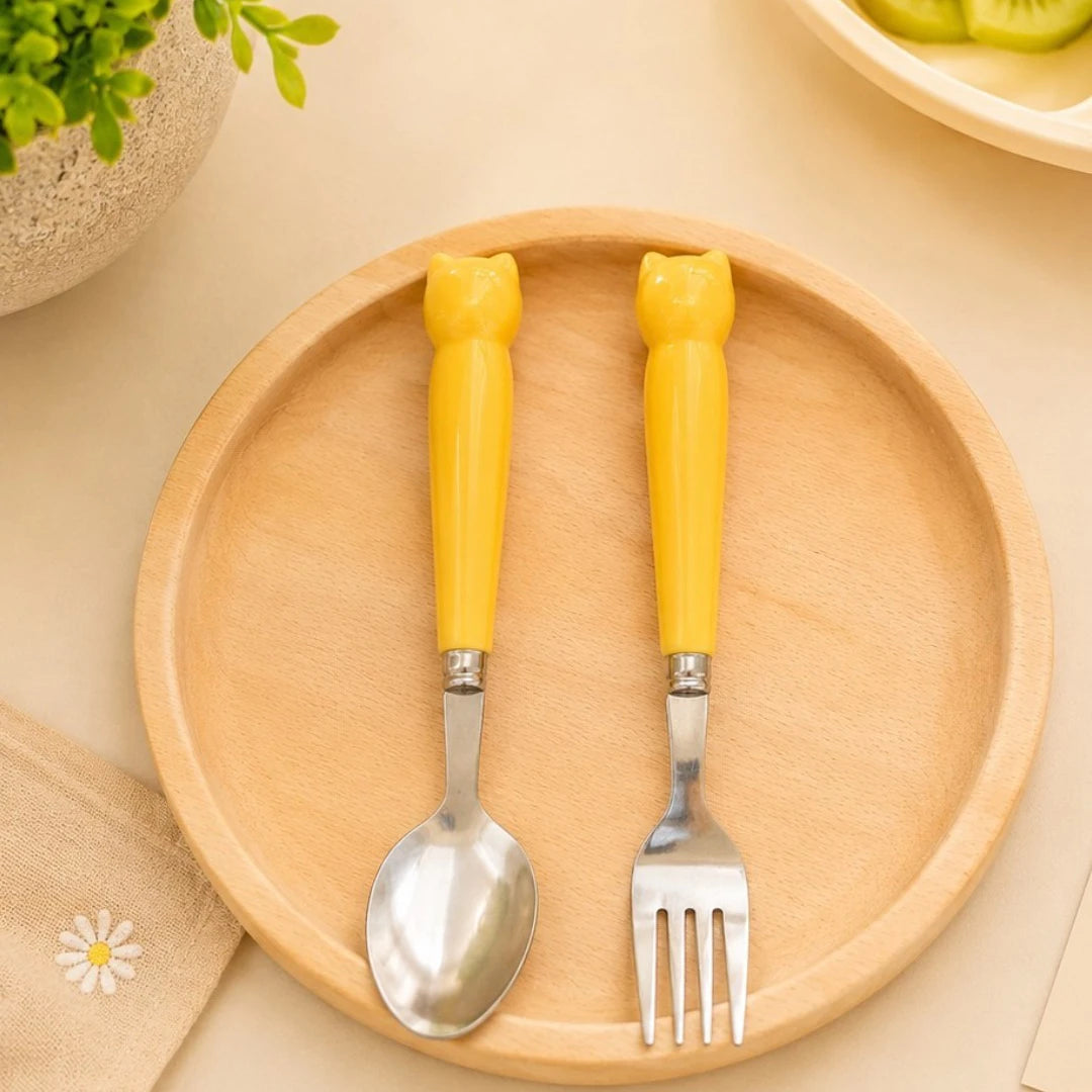 Kitty Charm Kids Spoon & Fork Set with Travel Case