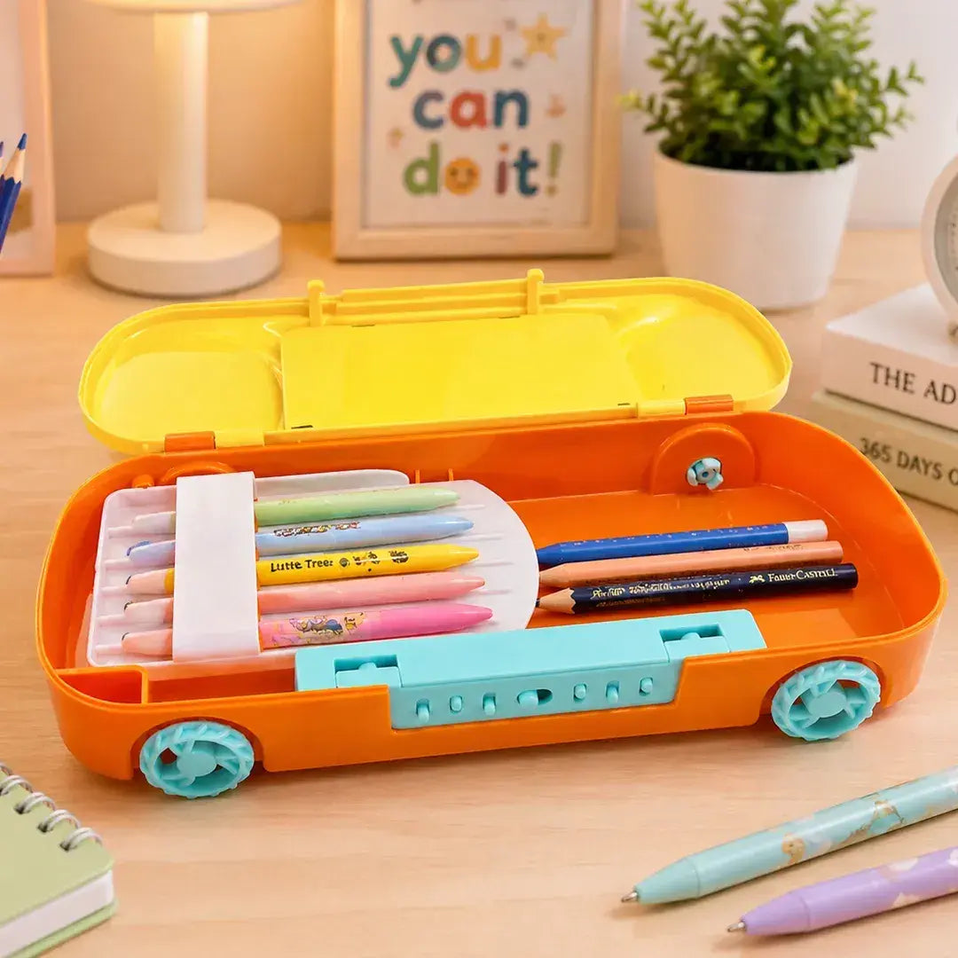 Yellow Car-Shaped Password Lock Pencil Box with Mini Pinball Game