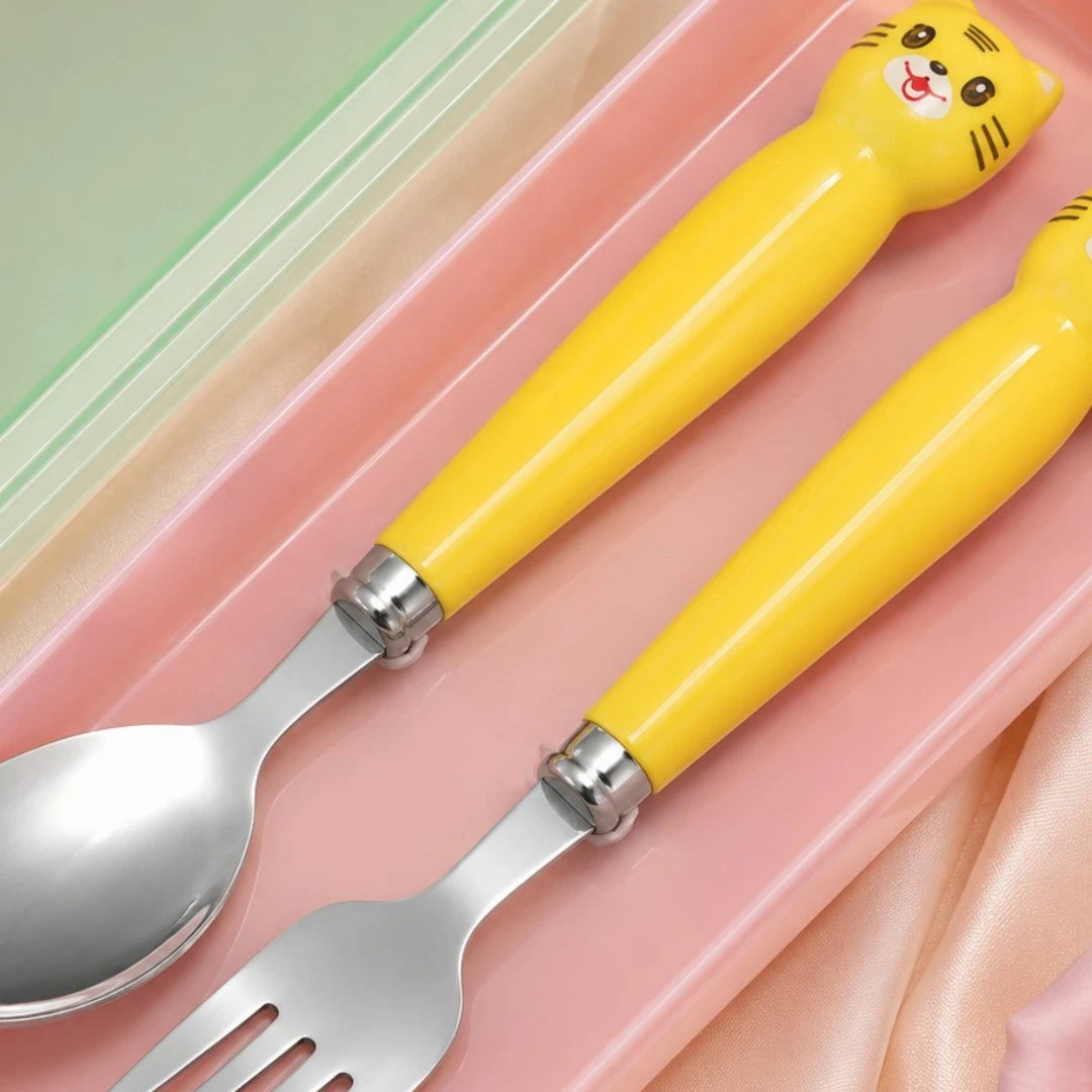 Kitty Charm Kids Spoon & Fork Set with Travel Case