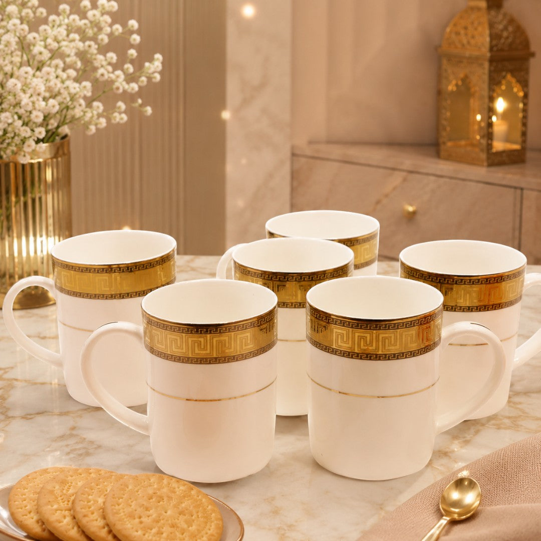 Royal Gold-Trimmed Ceramic Mug Set