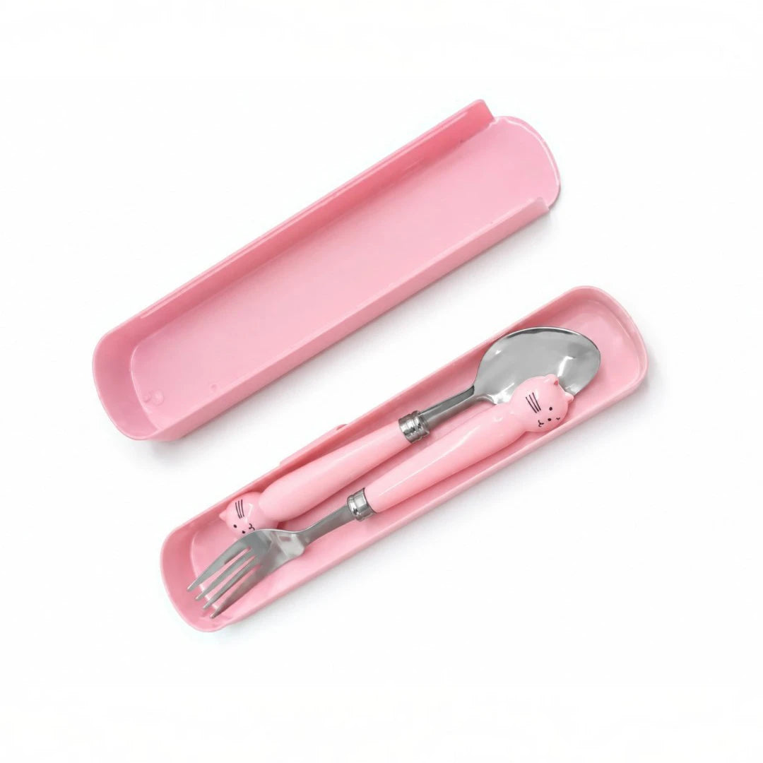 KittyBloom Kids Spoon & Fork Set with Travel Case