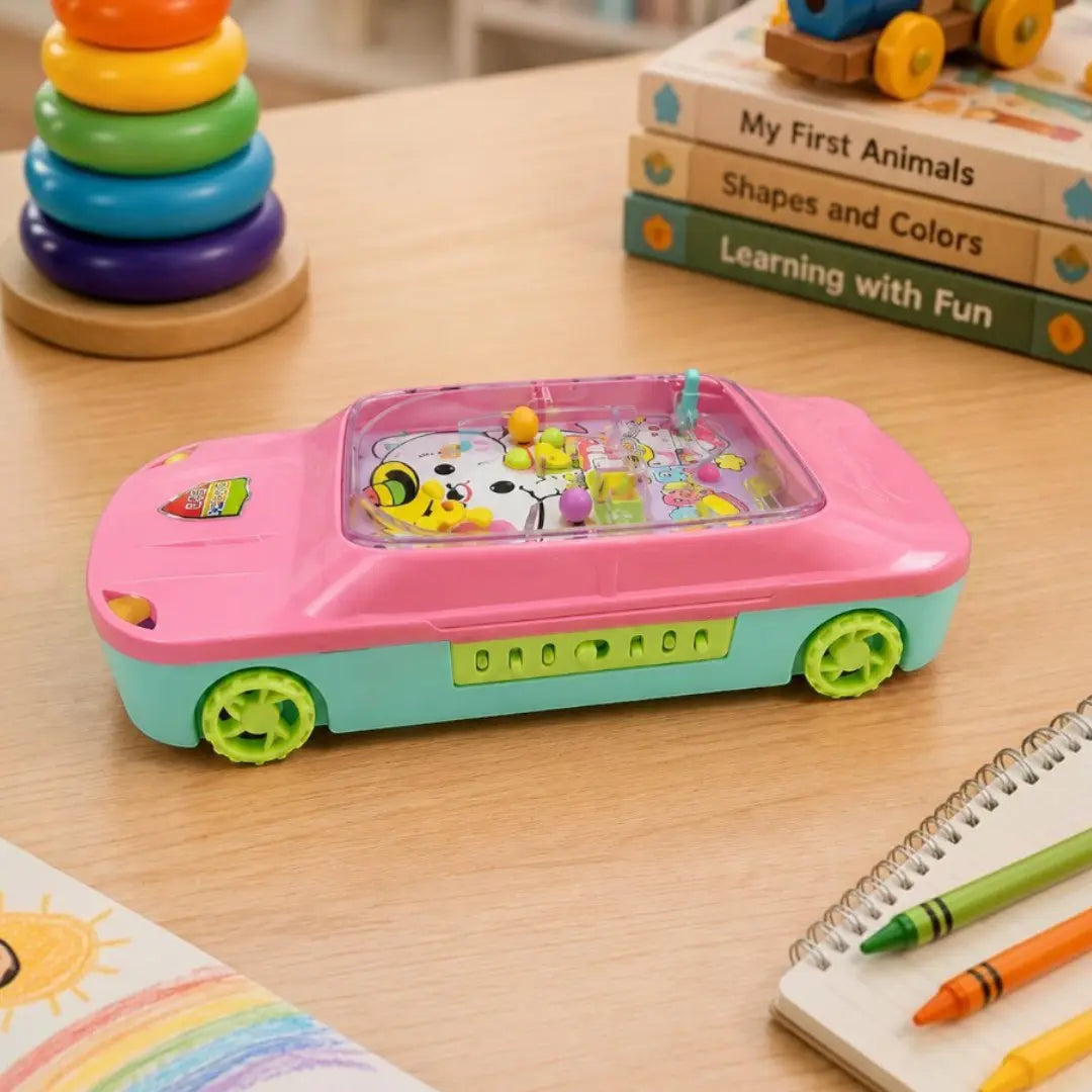 Pink Car-Shaped Password Lock Pencil Box with Mini Pinball Game