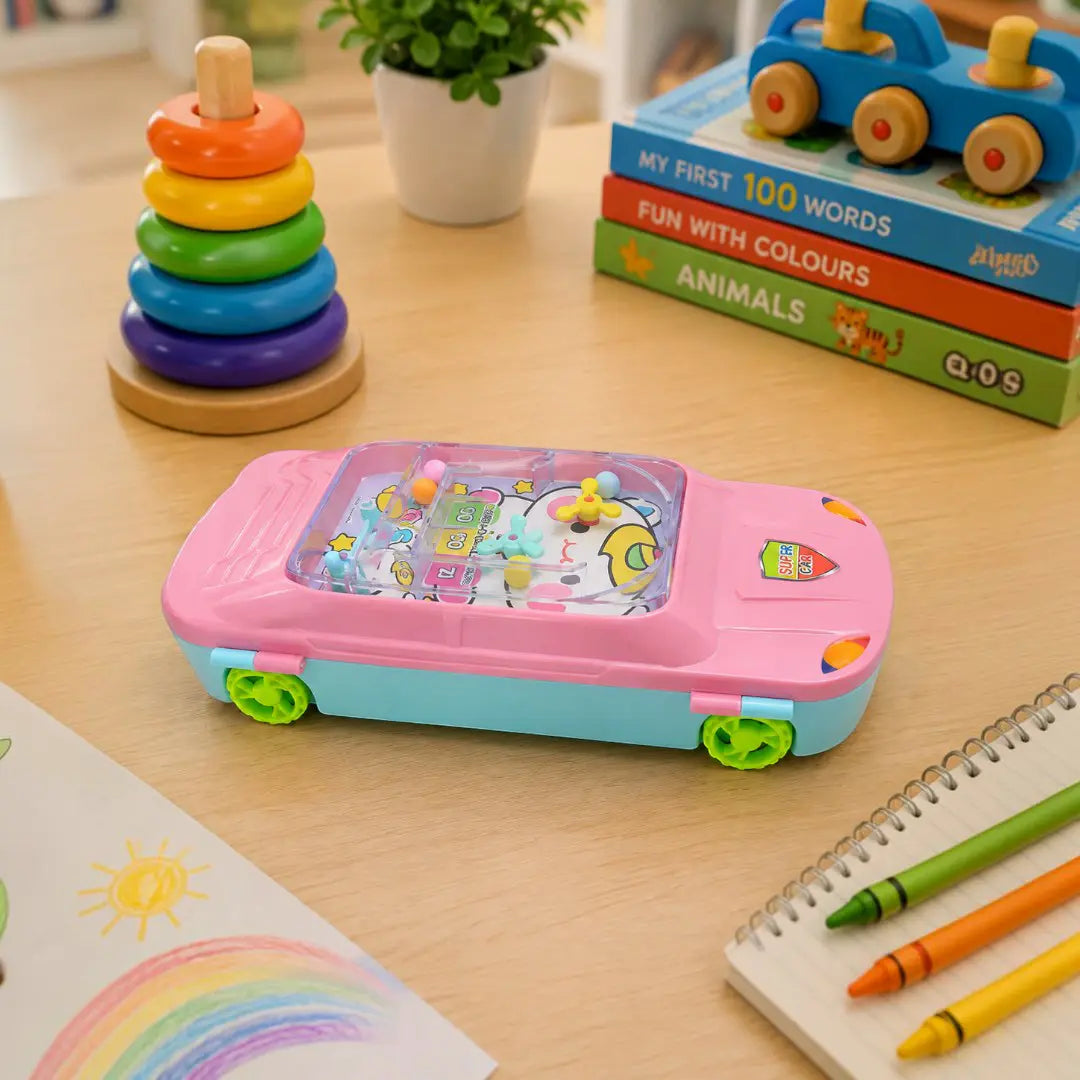 Pink Car-Shaped Password Lock Pencil Box with Mini Pinball Game