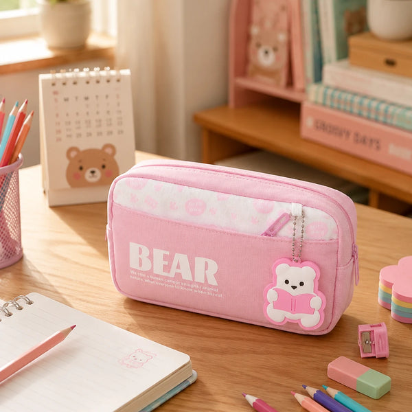 Bear Buddy Pink Pencil Pouch