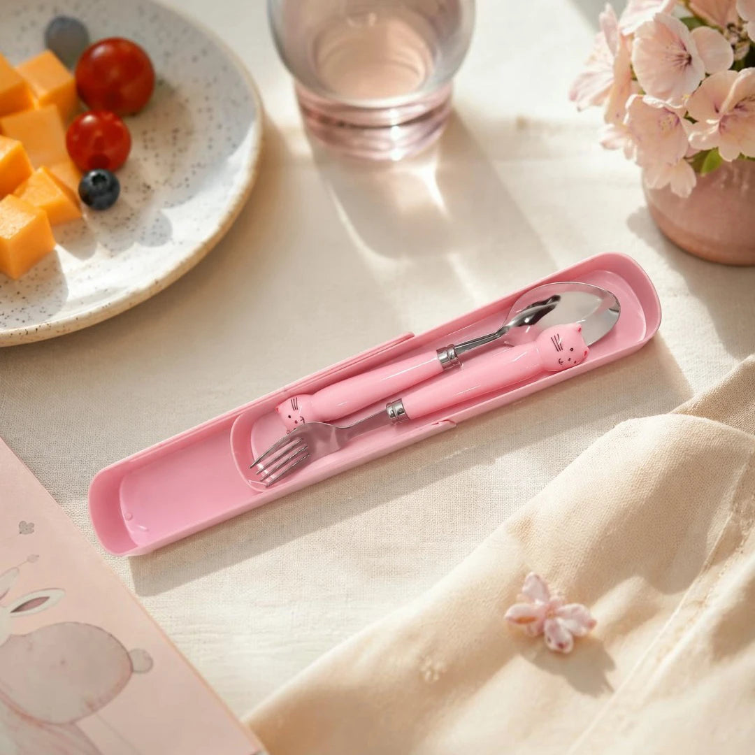 KittyBloom Kids Spoon & Fork Set with Travel Case
