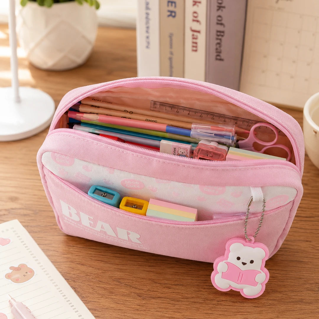 Bear Buddy Pink Pencil Pouch