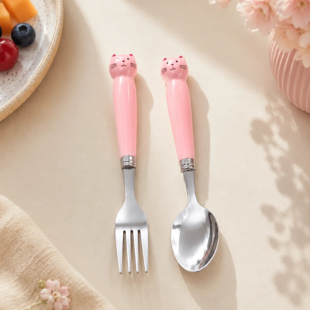 KittyBloom Kids Spoon & Fork Set with Travel Case