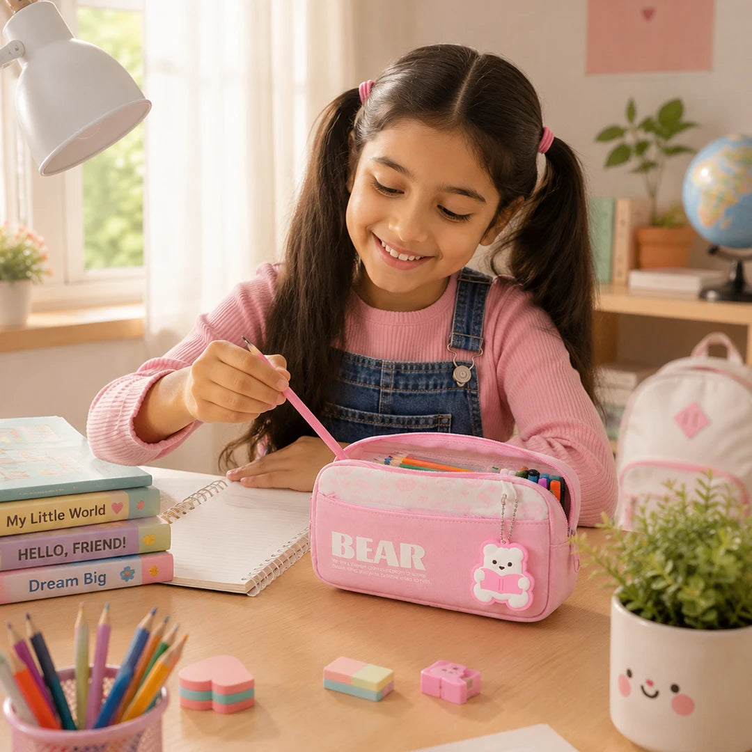 Bear Buddy Pink Pencil Pouch