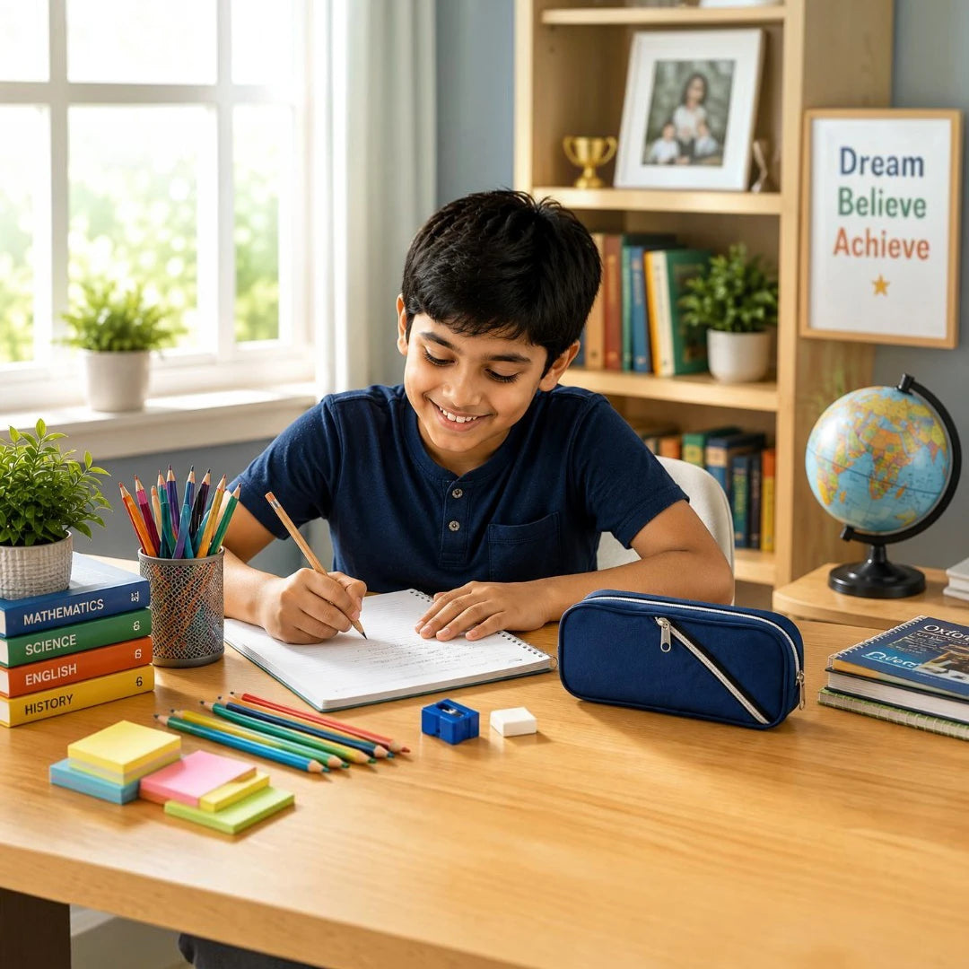 Navy Edge Dual-Zip Pencil Pouch