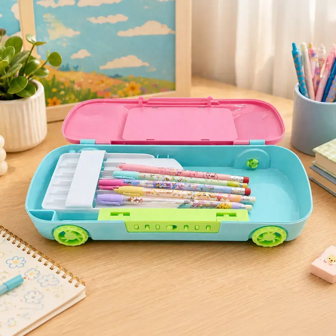 Pink Car-Shaped Password Lock Pencil Box with Mini Pinball Game