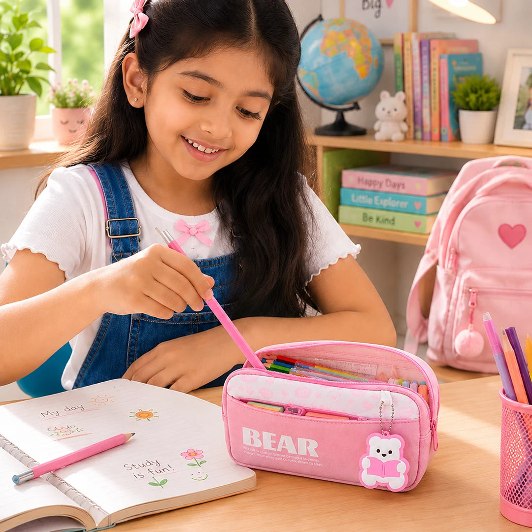 Bear Buddy Pink Pencil Pouch