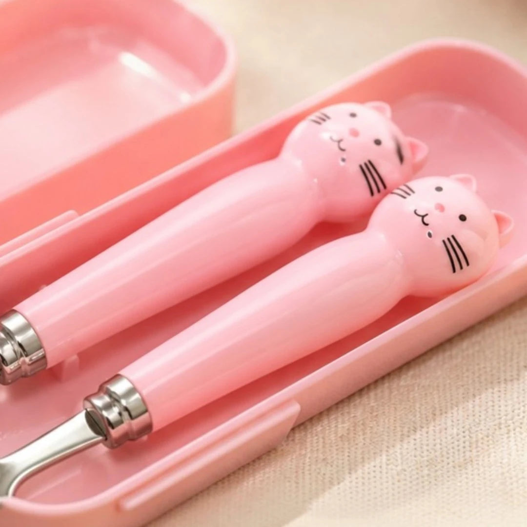 KittyBloom Kids Spoon & Fork Set with Travel Case