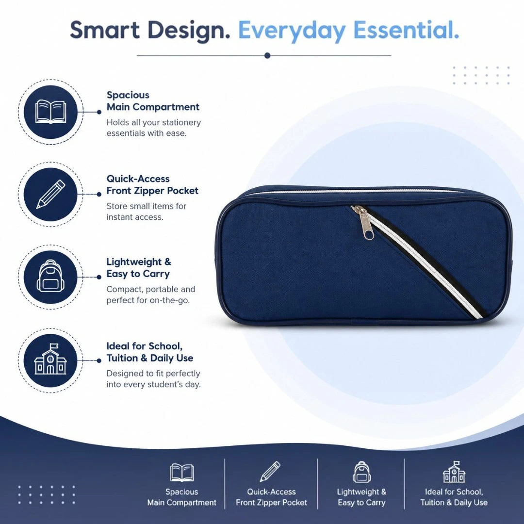 Navy Edge Dual-Zip Pencil Pouch