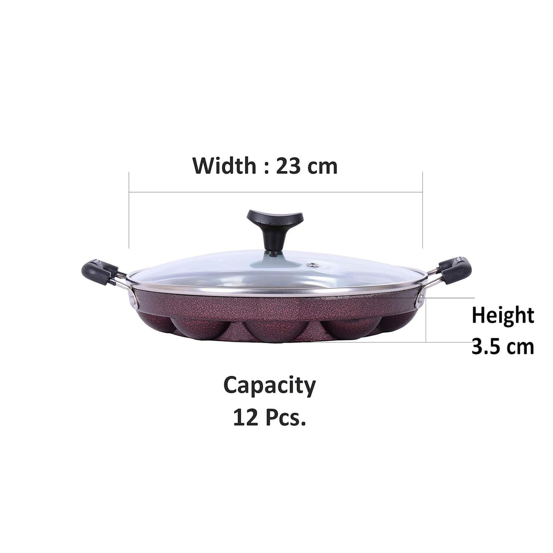 Aluminum Non Stick 12 Cavity Appam Patra with 2 Side Handle