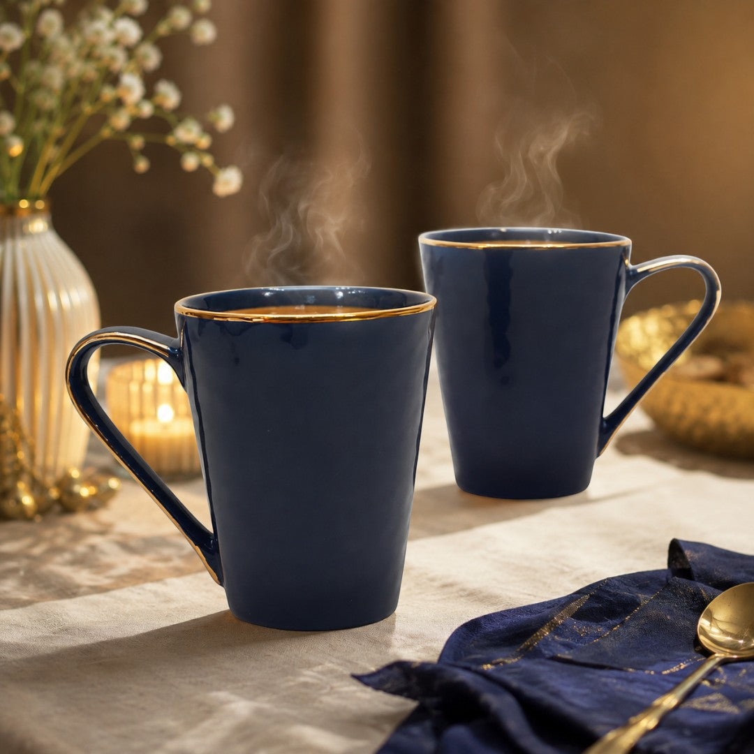 Golden Rim Navy Duo Mugs