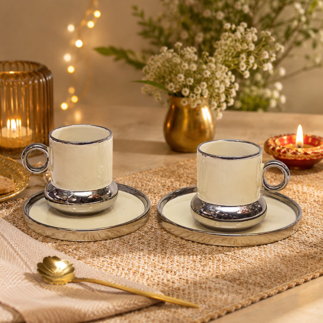 Silver Luxe Porcelain Mug Set