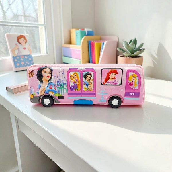 Princess Bus-Shaped Kids Pencil Box - Pink