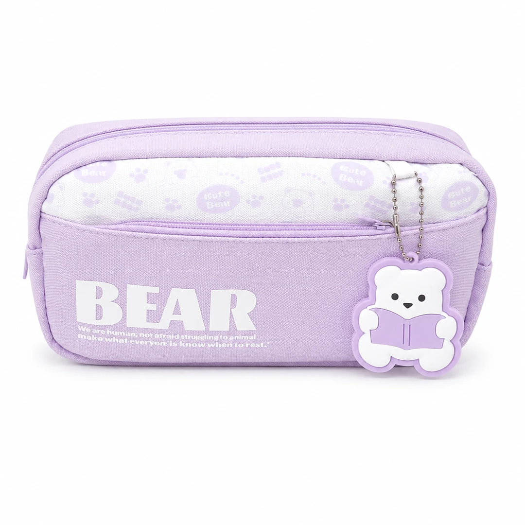 Lavender Bear Charm Pencil Pouch