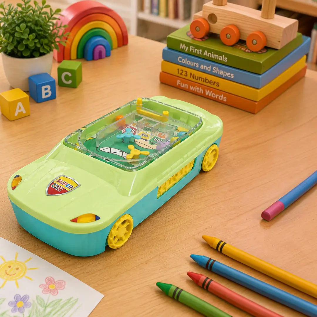 Green Car-Shaped Password Lock Pencil Box with Mini Pinball Game