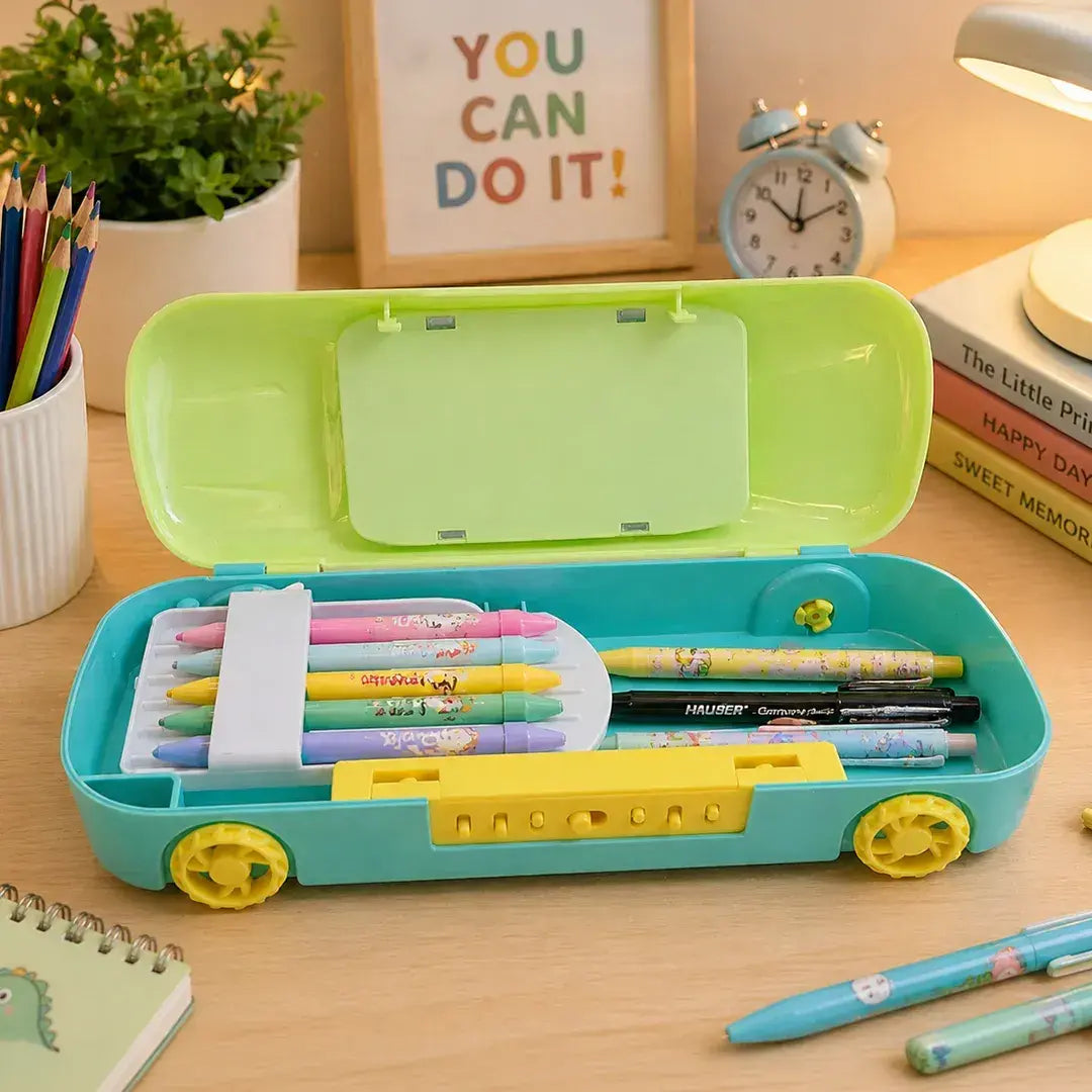 Green Car-Shaped Password Lock Pencil Box with Mini Pinball Game