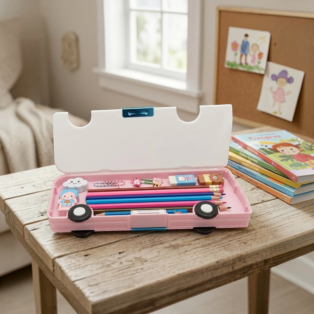 Princess Bus-Shaped Kids Pencil Box - Pink