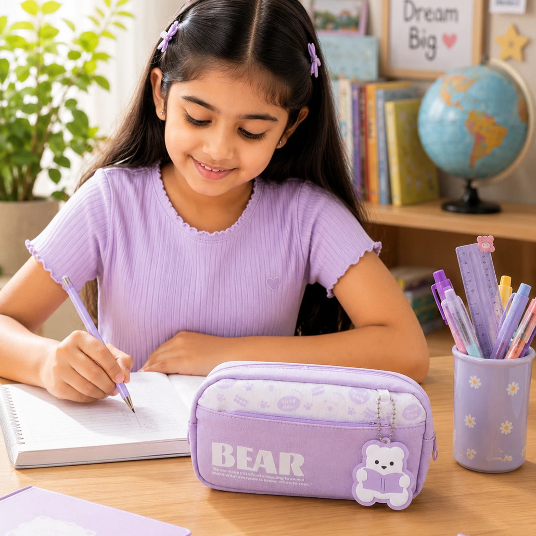 Lavender Bear Charm Pencil Pouch
