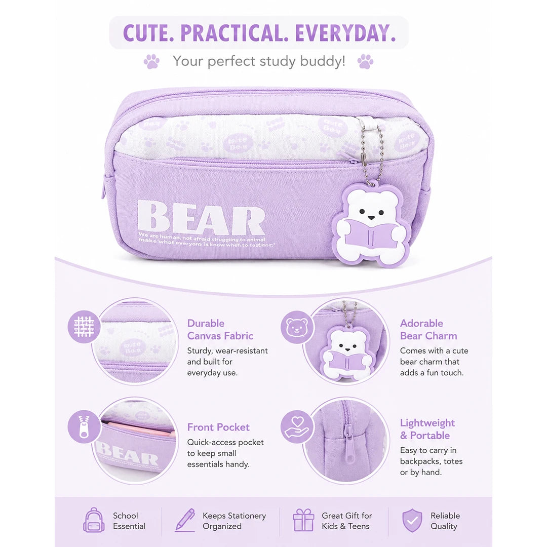 Lavender Bear Charm Pencil Pouch