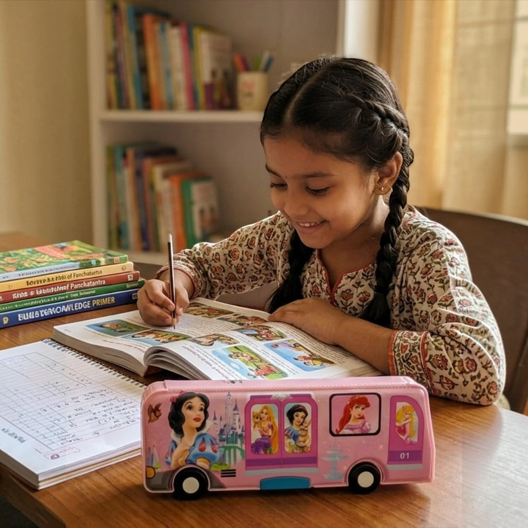 Princess Bus-Shaped Kids Pencil Box - Pink