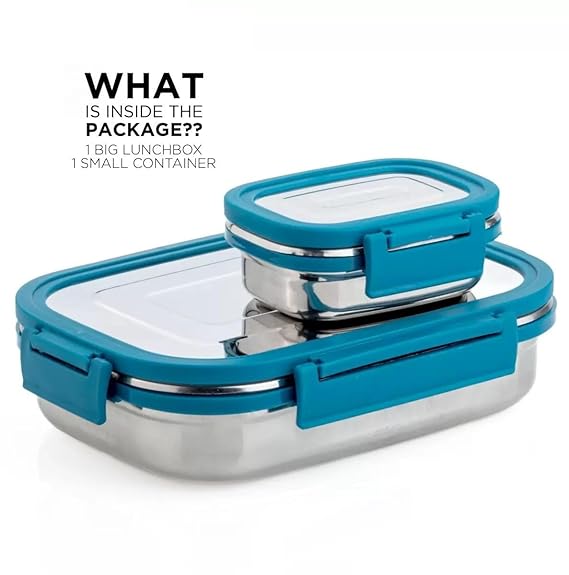 Stainless Steel Tiffin Lunch Box with 4 Side Silicone Sleeve Clip Lock Lid