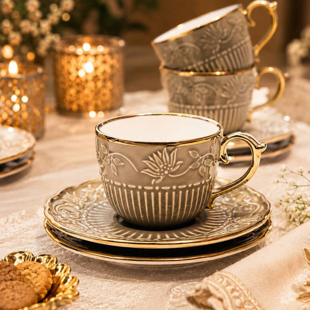 Golden Lotus Elegance Cup & Saucer Set