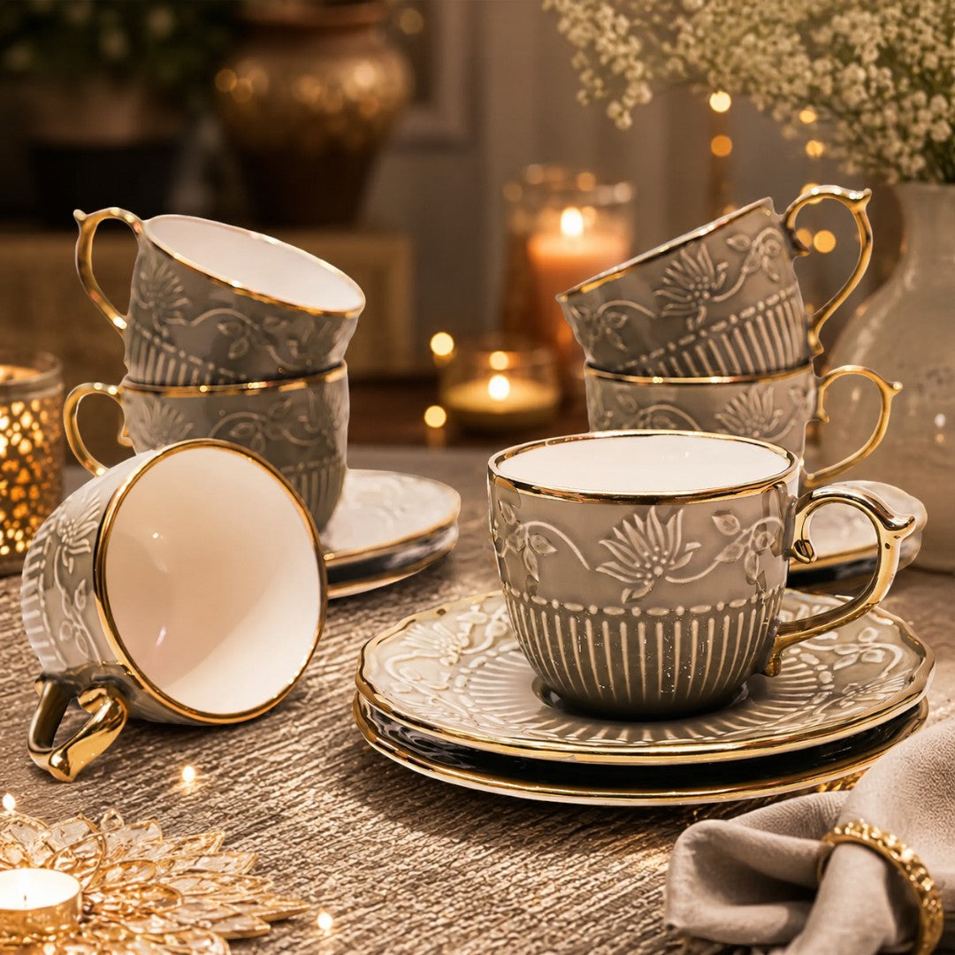 Golden Lotus Elegance Cup & Saucer Set