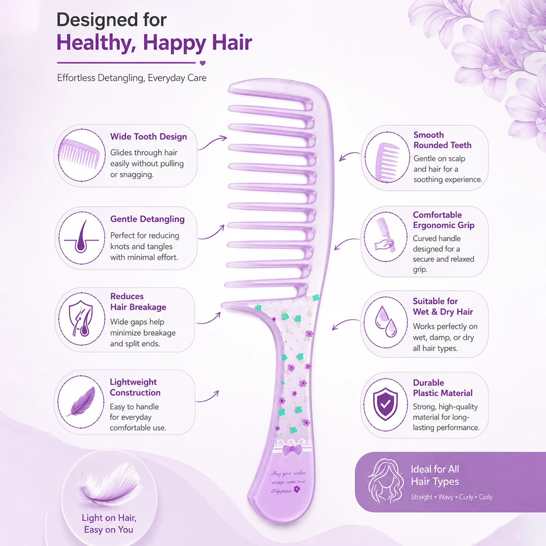 Lavender Bloom Wide Tooth Comb