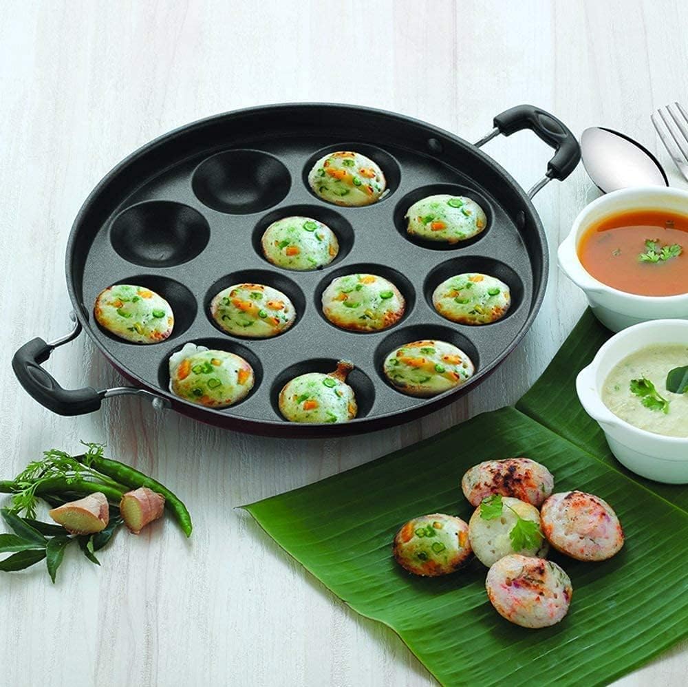 Aluminum Non Stick 12 Cavity Appam Patra with 2 Side Handle For Kitchen