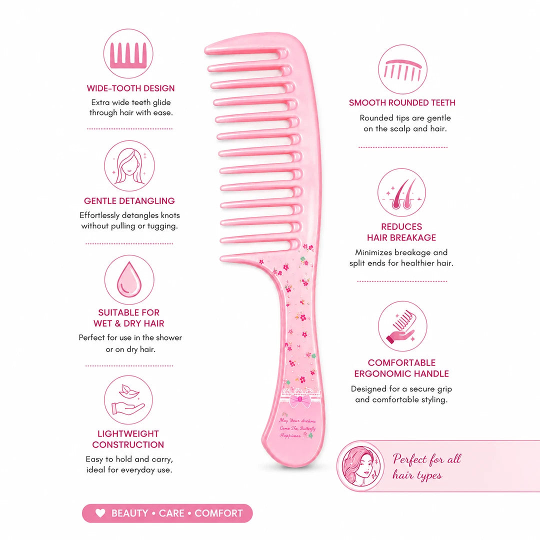 Pink Petal Wide Tooth Comb