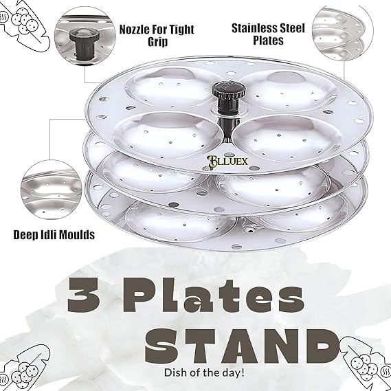 Premium idli Stand Stainless Steel 3 Plates X 4 Cavity