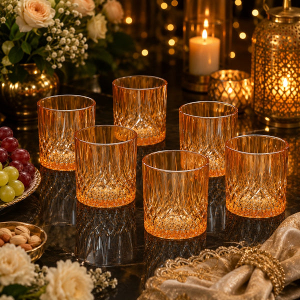 Amber Luxe Cut Glass Tumbler Glasses