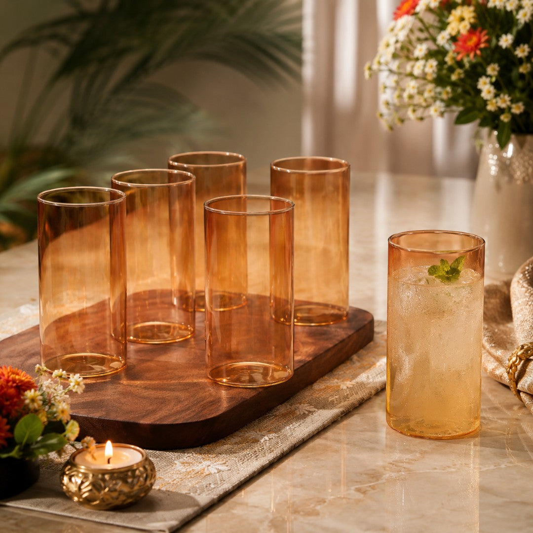 Amber Glow Cylindrical Glass Set