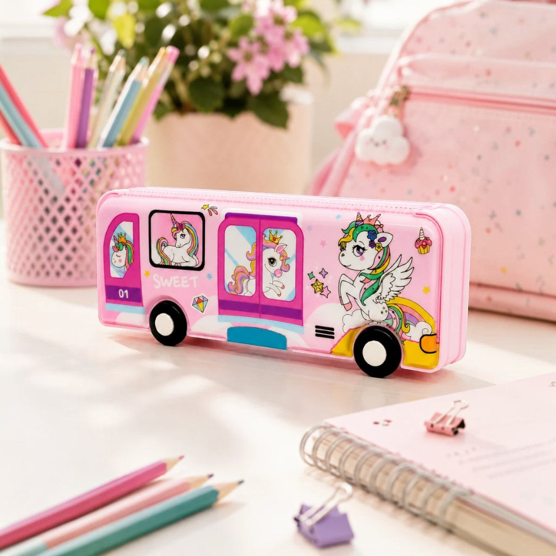 Sweet Unicorn Bus-Shaped Kids Pencil Box