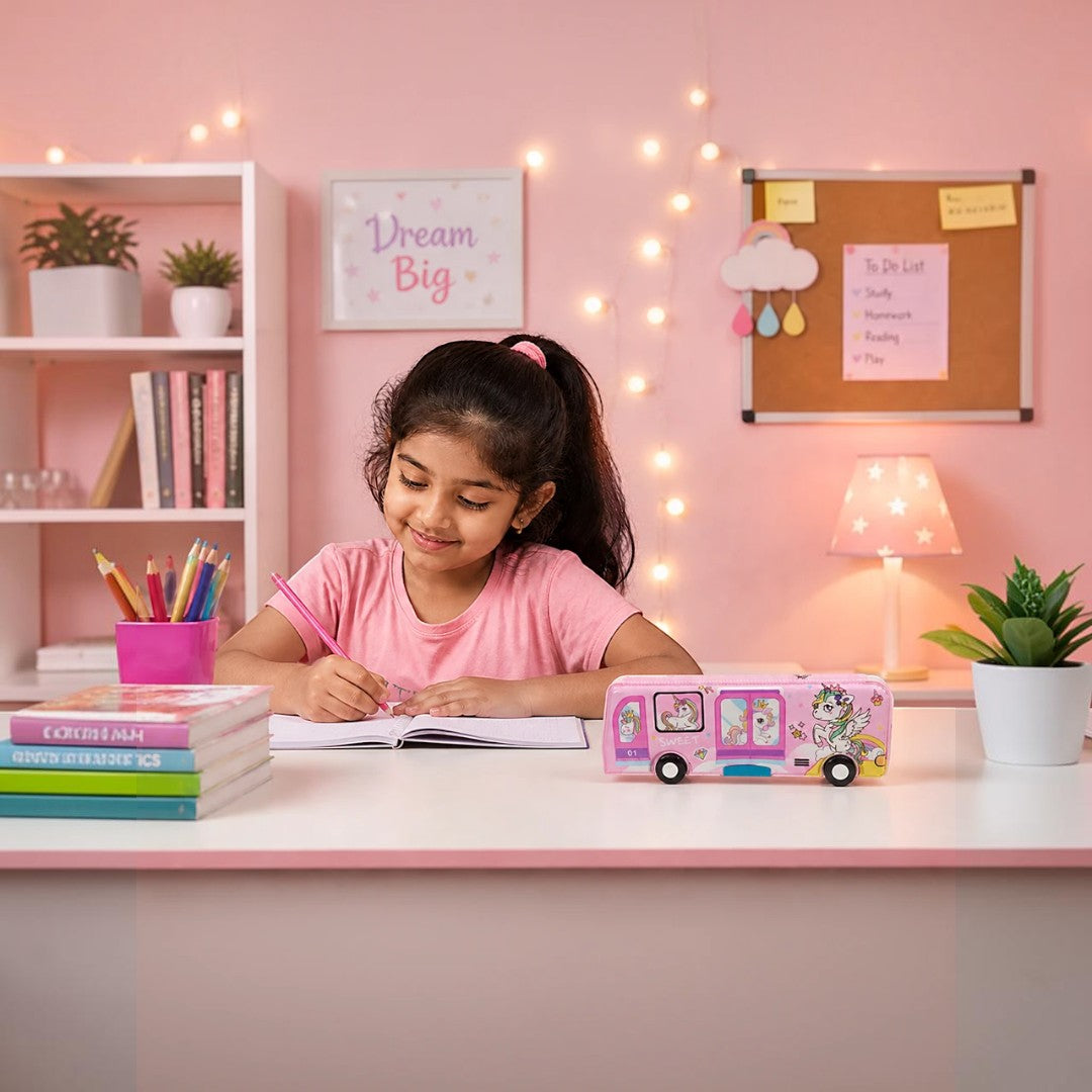 Sweet Unicorn Bus-Shaped Kids Pencil Box