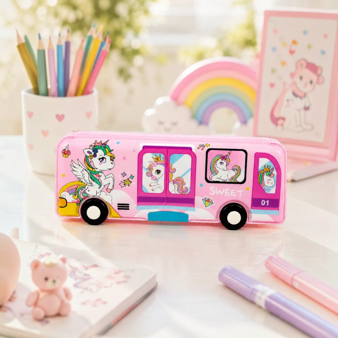Sweet Unicorn Bus-Shaped Kids Pencil Box