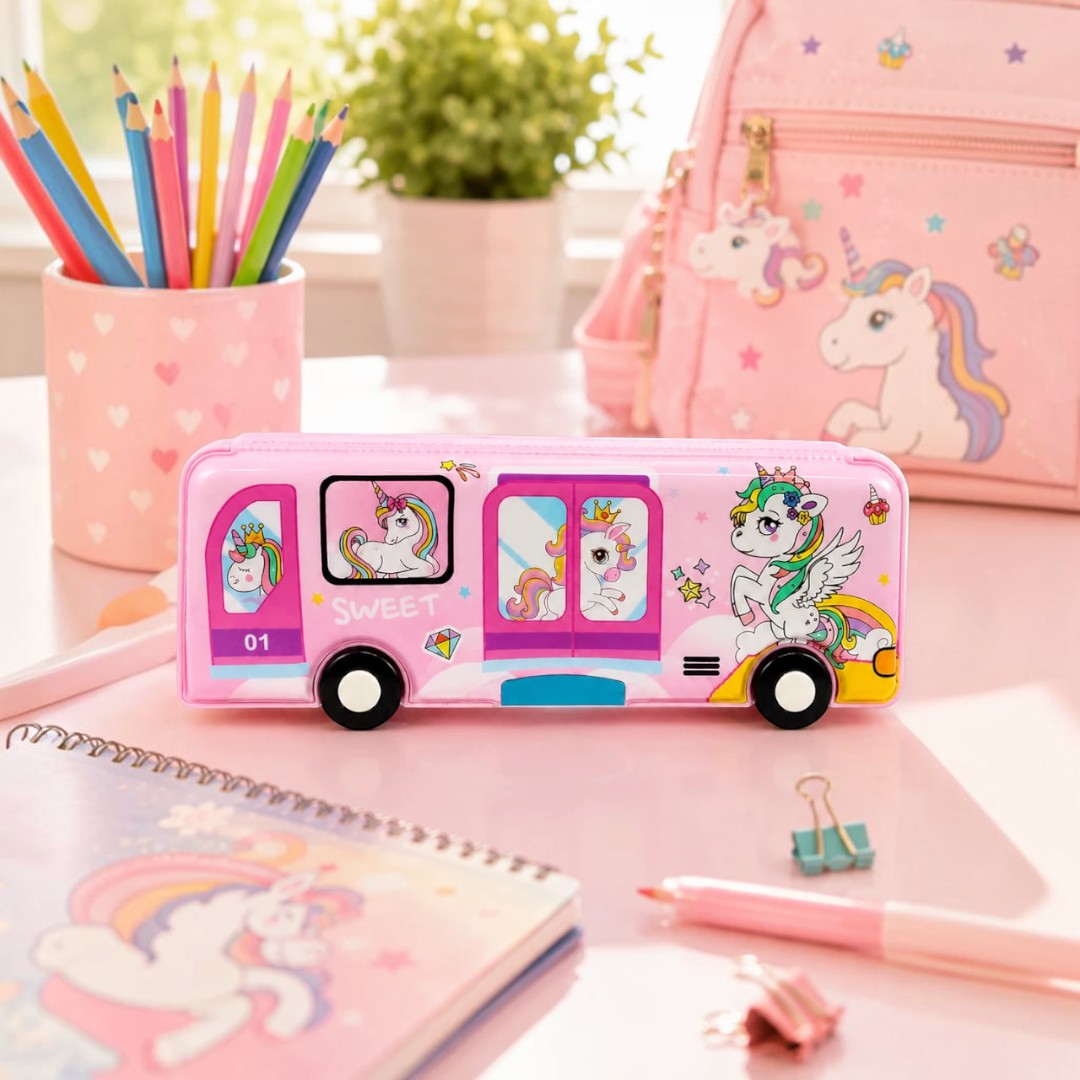 Sweet Unicorn Bus-Shaped Kids Pencil Box