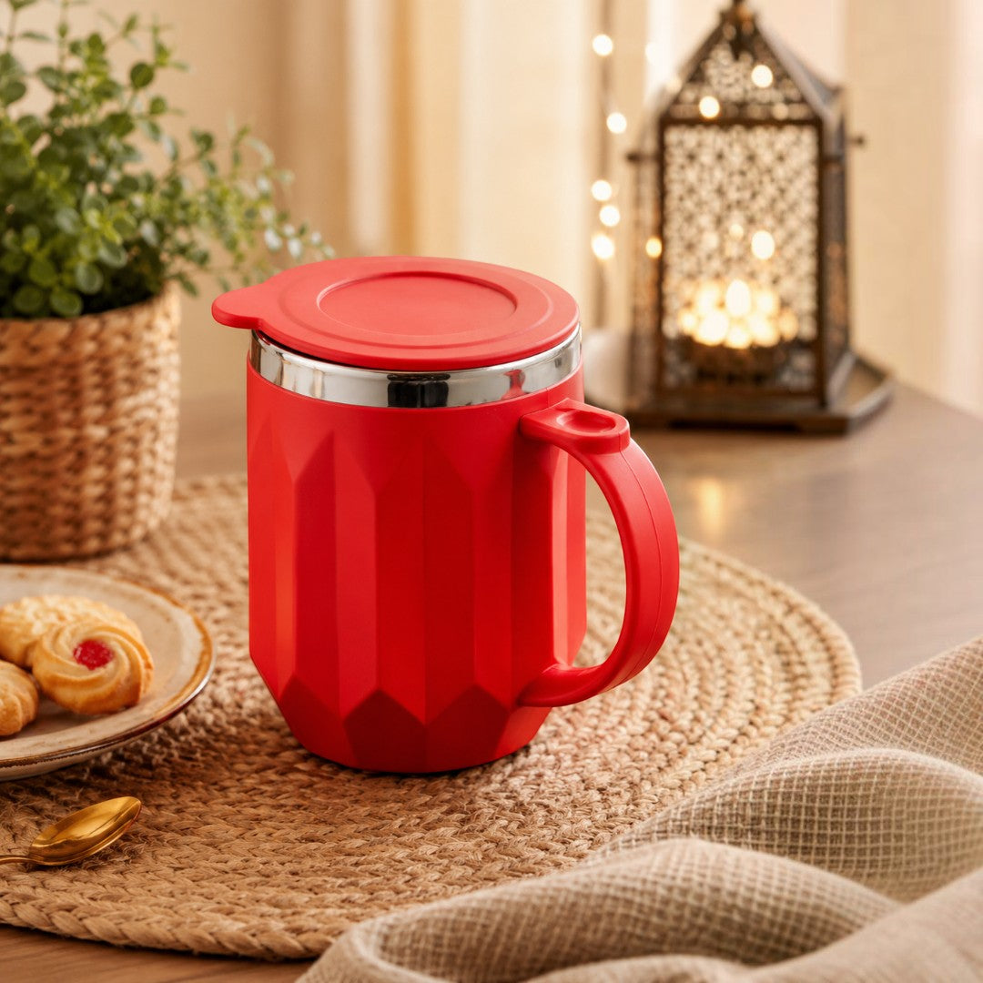 Stainless Steel Coffee Mug with Lid Red