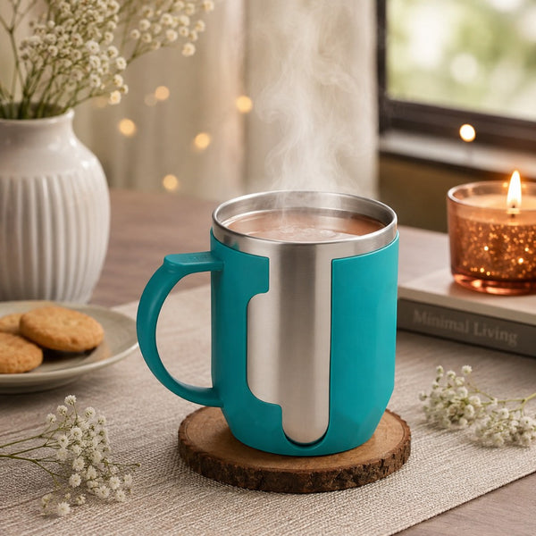Stainless Steel Coffee Mug with Lid Blue & Red