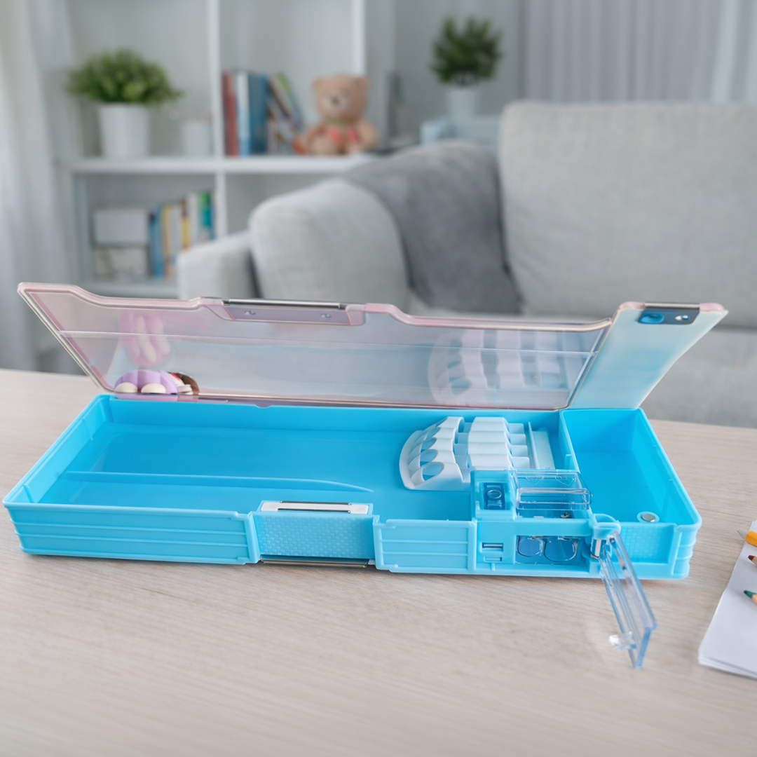 Cute Doll Theme Pencil Box with Built-in Sharpener and Compartments Pink